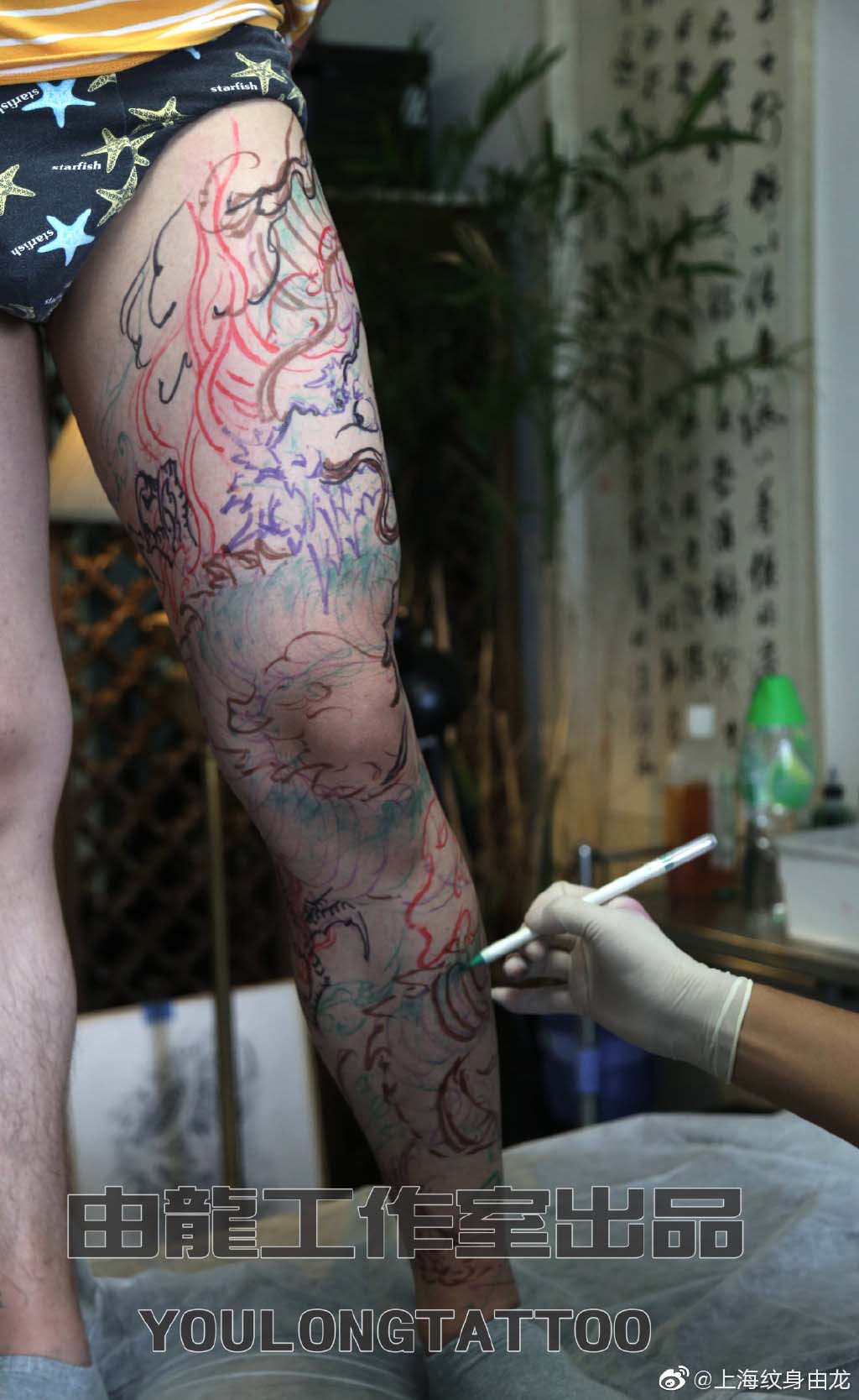 包腿龙纹身未完成_上海纹身 上海纹身店 上海由龙纹身2号工作室